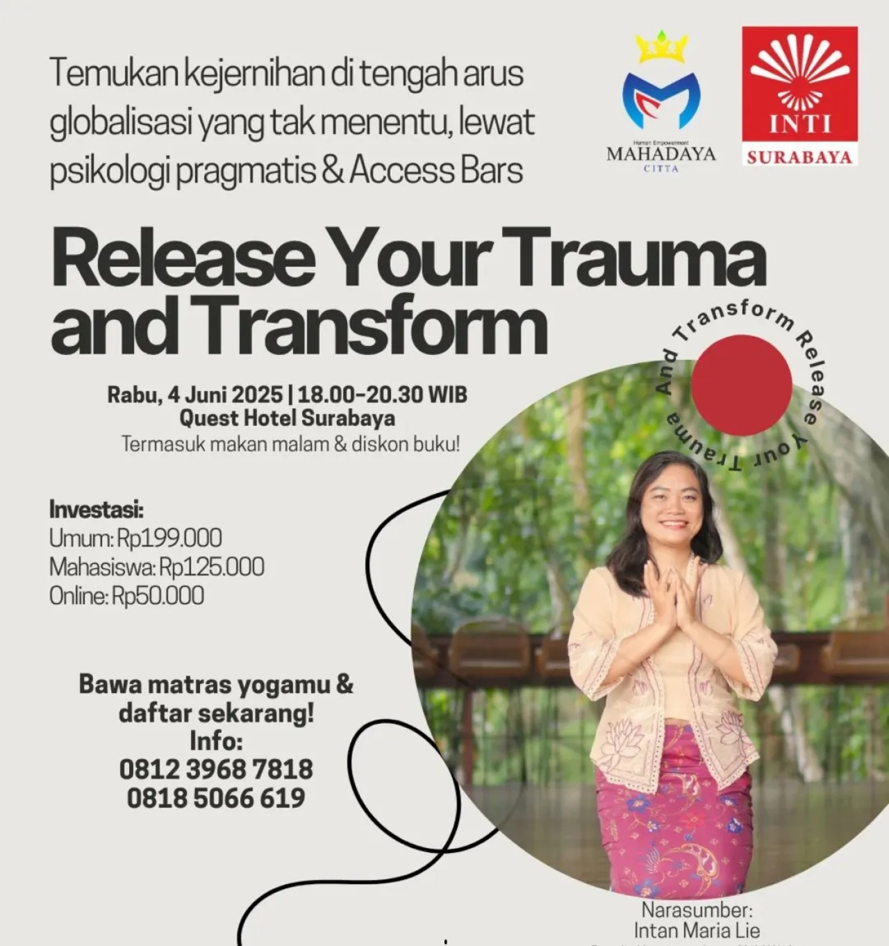 Cara Pulihkan Luka Batin Ala Intan Maria Lie di Seminar Release Your Trauma and Transform