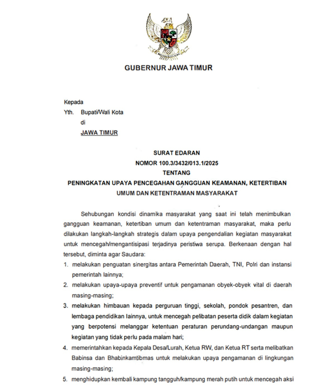 Surat Edaran (SE) Nomor 100.3/3432/013.1/2025