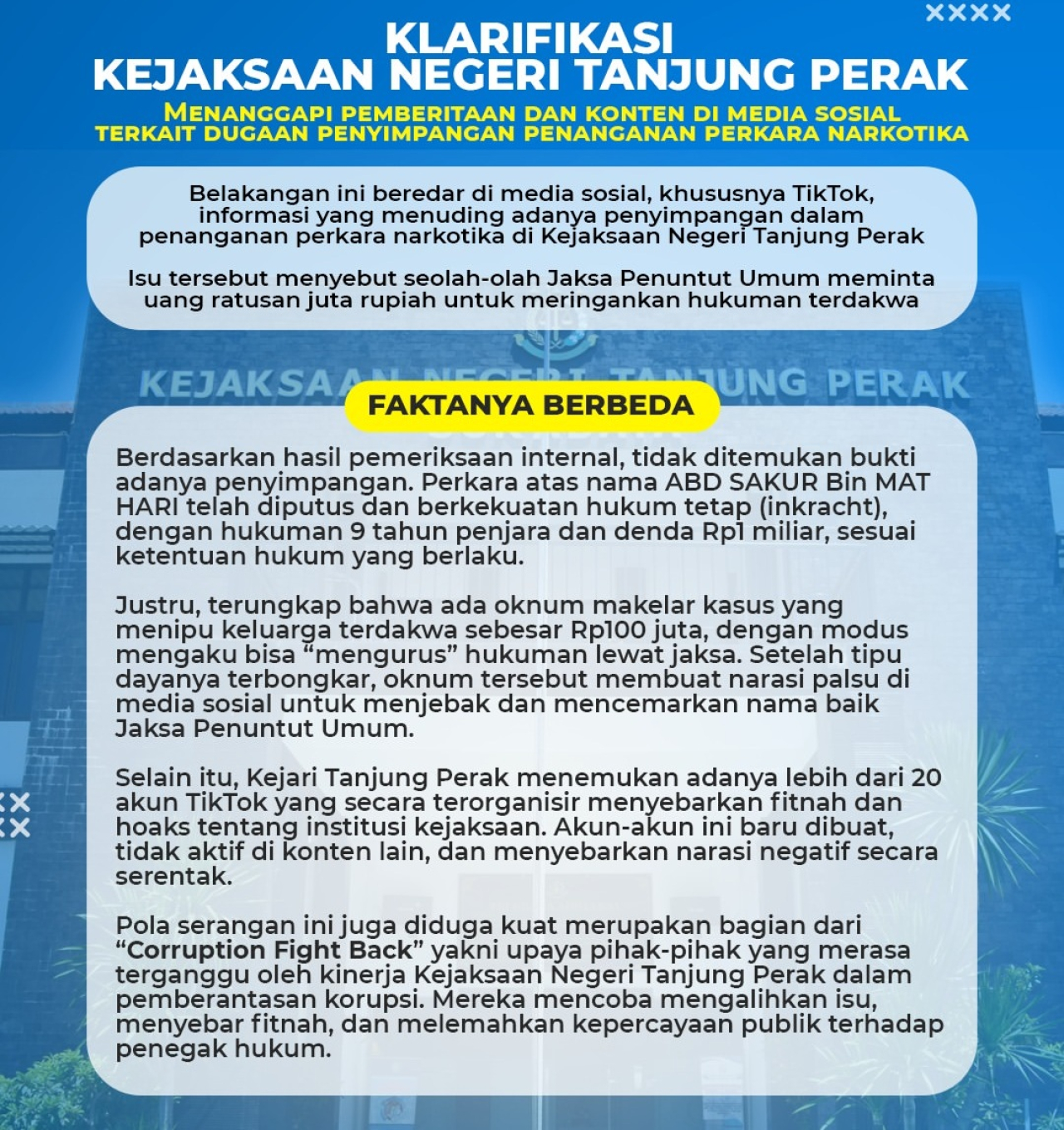 Klarifikasi Kejaksaan Negeri Tanjung Perak Surabaya