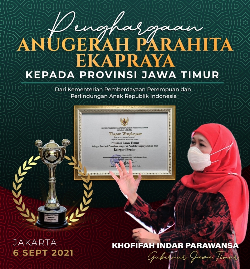 Sukses Tingkatkan Indeks Kesetaraan Gender, Pemprov Jatim Sabet Anugerah Parahita Ekapraya 2021