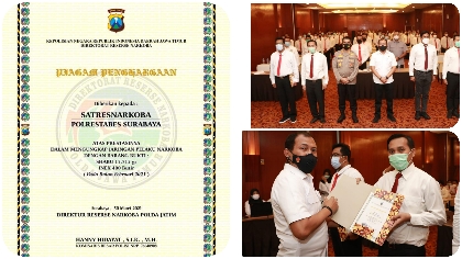 Satresnarkoba Polrestabes Surabaya kembali Sabet Penghargaan