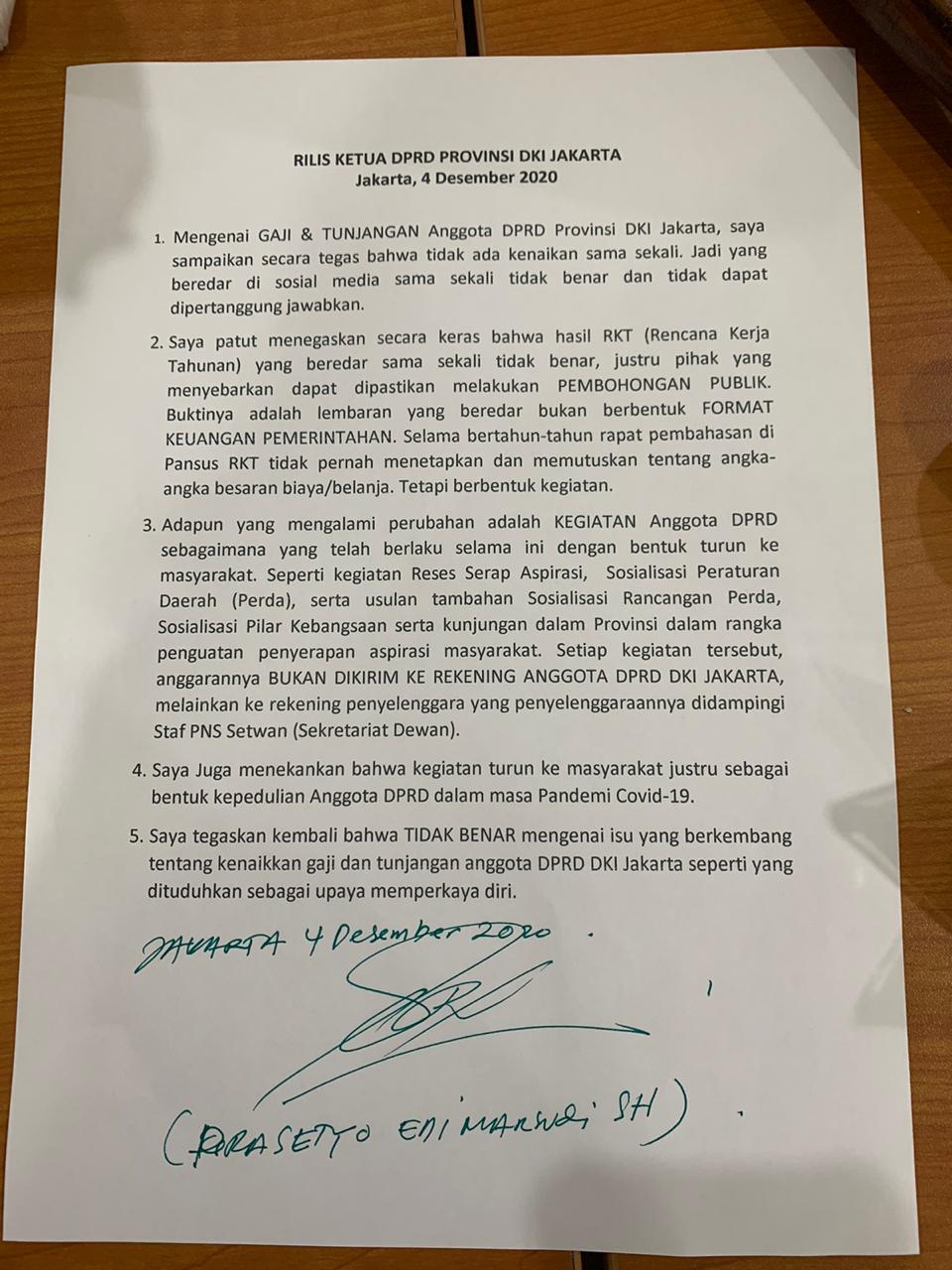 Isu Kenaikan Gaji Anggota DPRD DKI Jakarta, Bohong Besar !