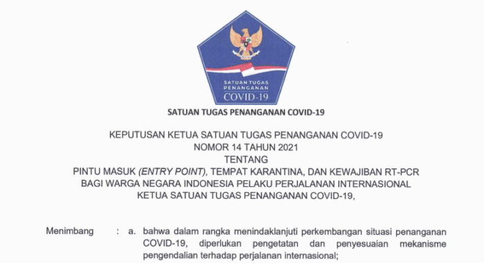 Begini Bunyi Edaran Satgas COVID-19 tentang Pelaku Perjalanan yang Kembali dari PON Papua