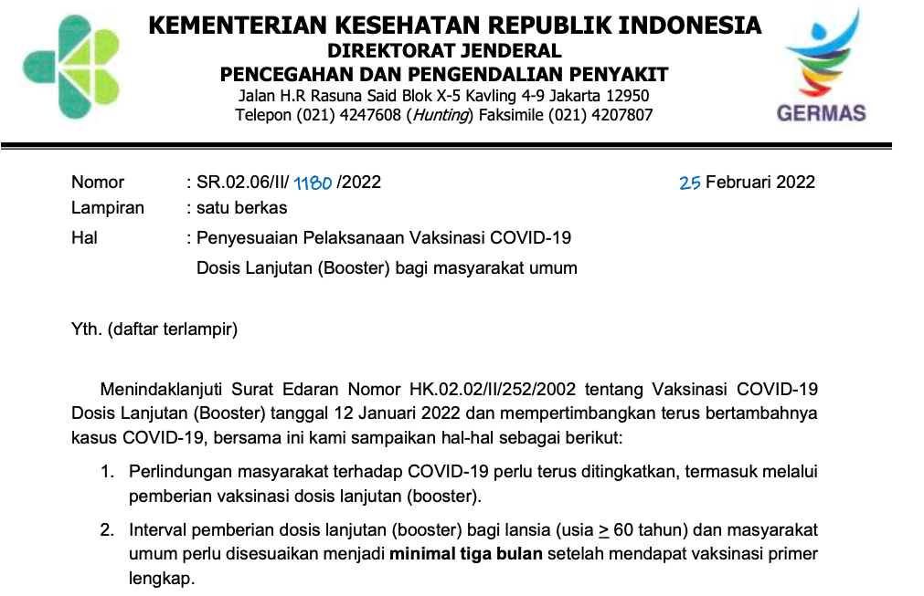 Kemenkes: Vaksinasi Booster Dapat Dilakukan Setelah Tiga Bulan Vaksinasi Dosis Primer