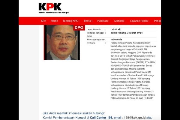 Buron Satu Tahun, Taipan Batu Bara Samin Tan Ditangkap KPK