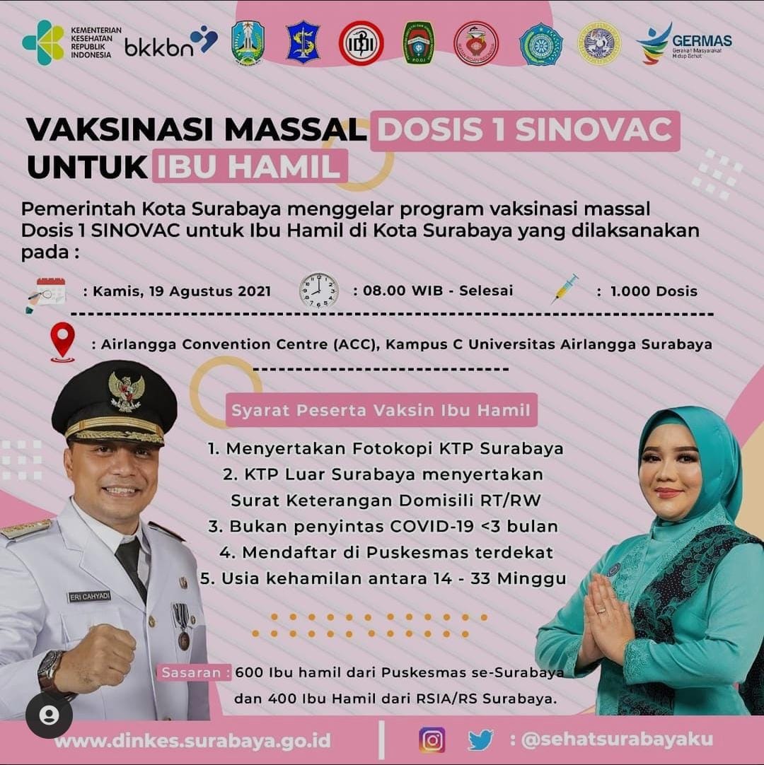 Hari Ini, Pemkot Surabaya Gelar Vaksinasi Dosis Pertama bagi Ibu Hamil