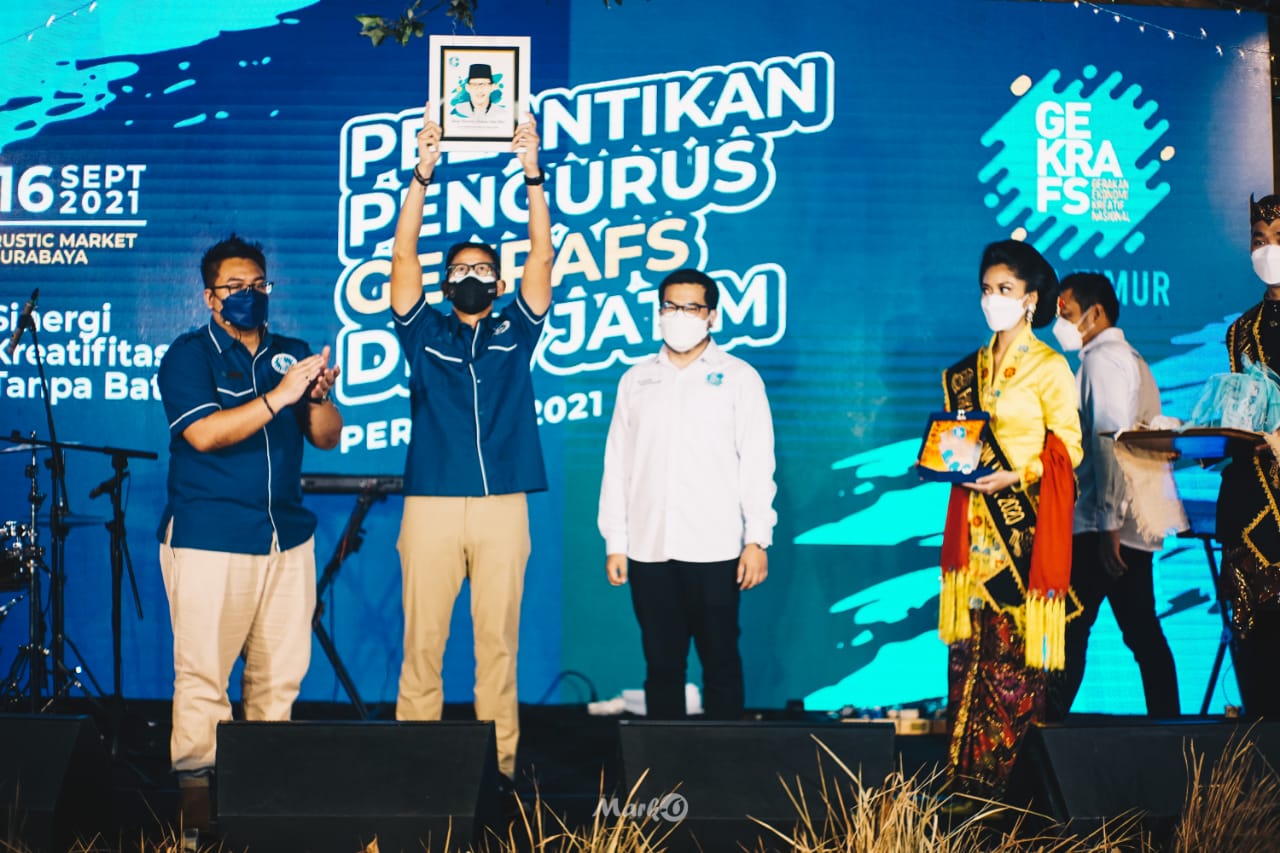 Lantik Pengurus DPW Gekrafs, Menparekraf Sandiaga Uno Berharap Jadi Lokomotif Kebangkitan Ekraf di Jatim