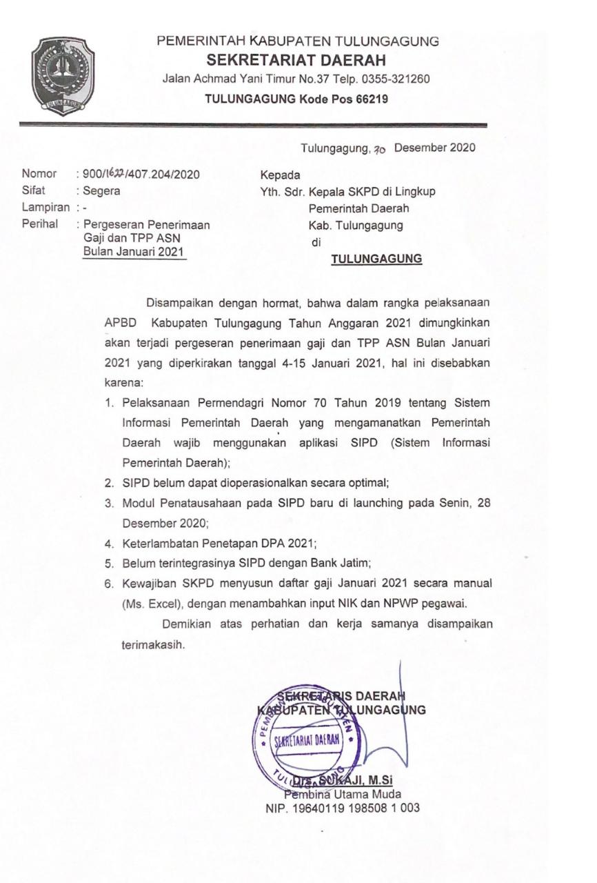 Gaji ASN Tulungagung Ditunda